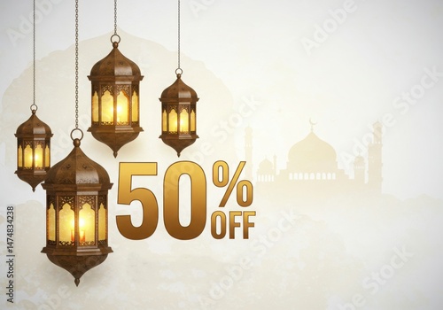 Wallpaper Mural Ramadan sale with lanterns and mosque silhouette Torontodigital.ca