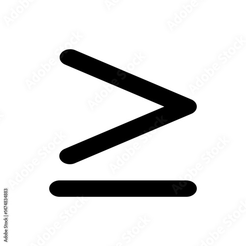 Greater than or equal to symbol displayed with black lines on a white background in a simple illustration