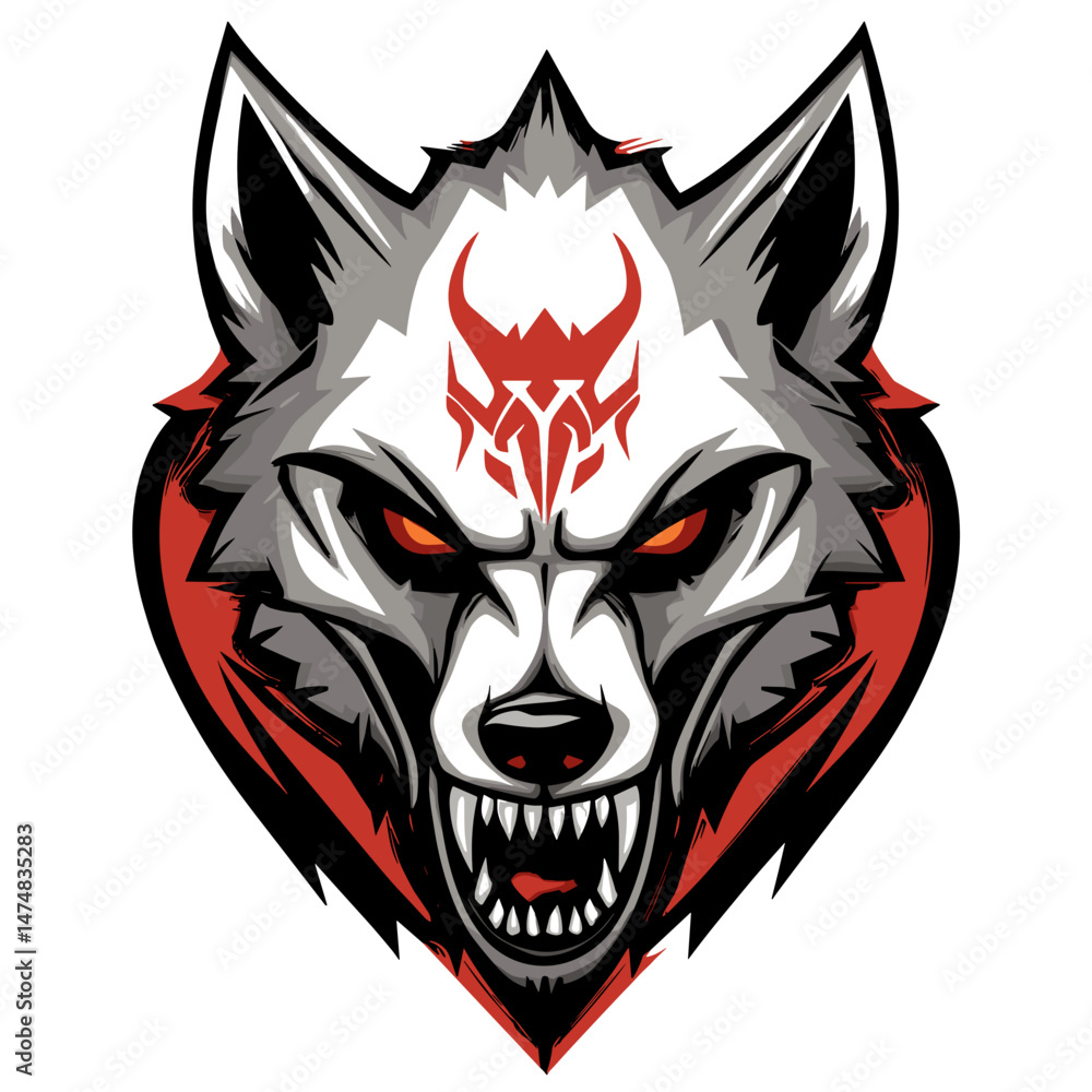 Fototapeta premium Powerful vector esports logo featuring an aggressive wolf design with striking colors and intricate details for gaming teams