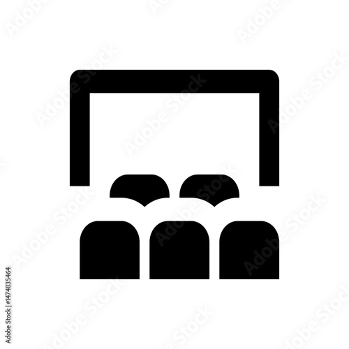 Illustration of a cinema screen with seats arranged in rows, creating a theater viewing experience icon
