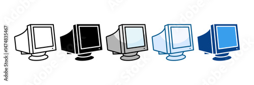 Crt Monitor Icon Set Multiple Style Collection