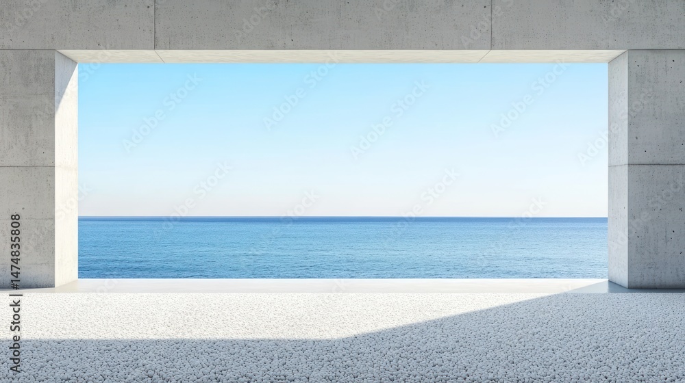Fototapeta premium Seascape Serenity: Minimalist Architecture Meets Ocean Vista