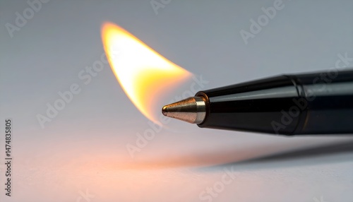 a pen with fire on its tip, space for copy