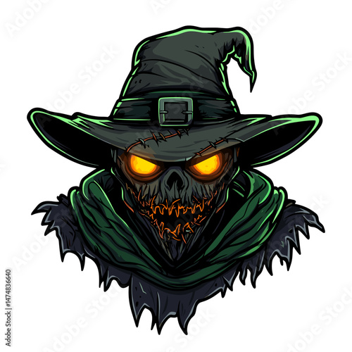 Vector esports logo featuring a menacing undead character with glowing eyes and a witch hat, perfect for gaming teams and tournaments