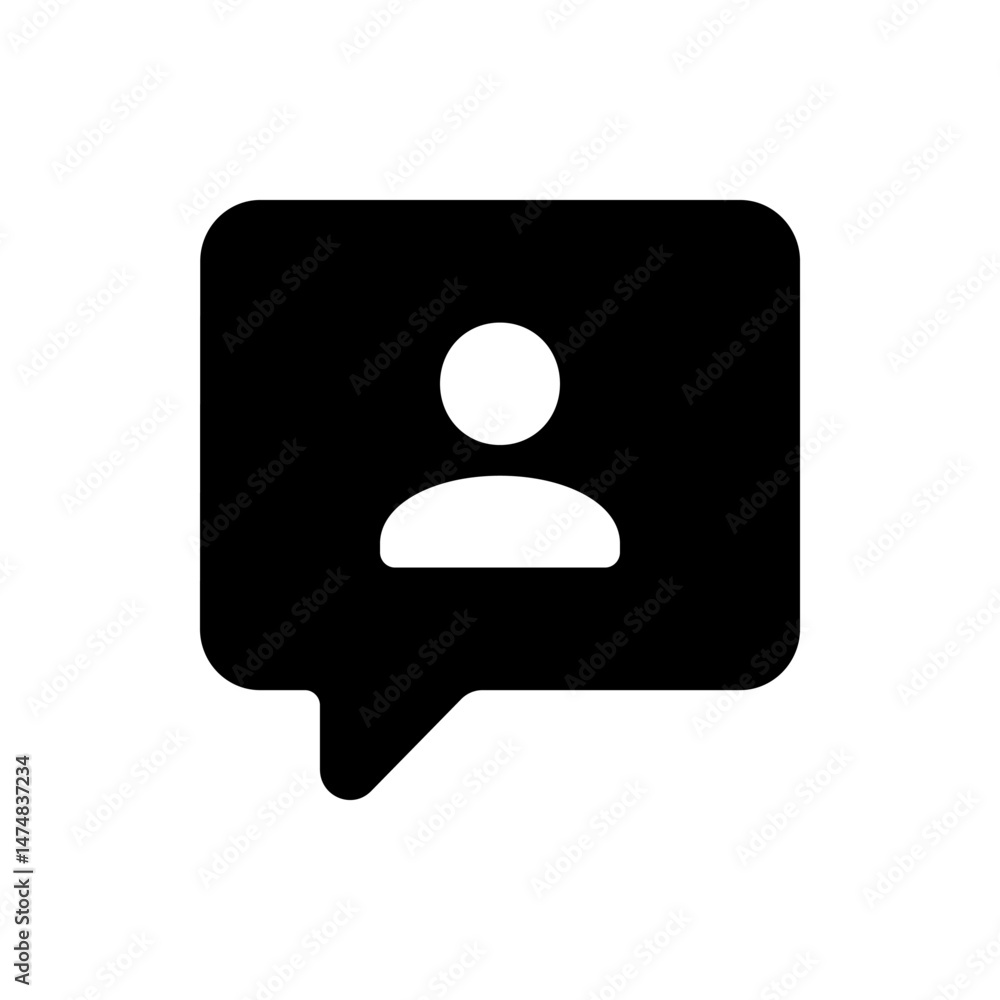 Naklejka premium Black speech bubble with rounded corners containing a white faceless person icon in the center area