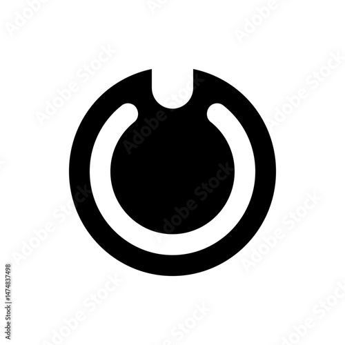 Circular design with a partial white ring and a small notch at the top in a black and white image