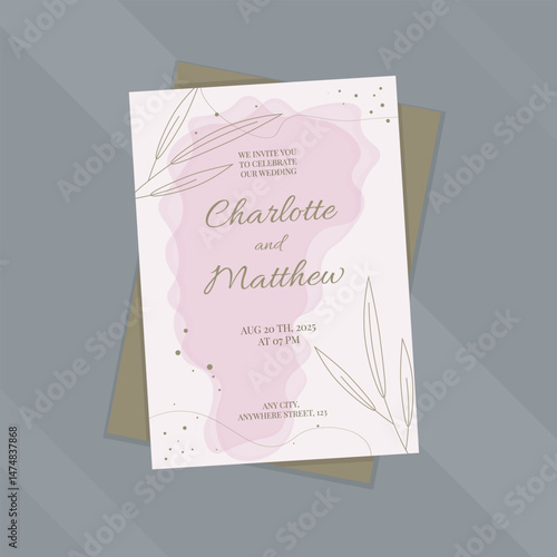 Elegant Golden Pink Beige Watercolor Hand Painted Floral Wedding Invitation Card Paper Sheet Or Document Mockup Vector Design
