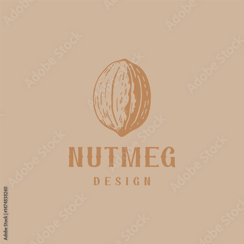 Nutmeg logo engraving style design template vintage