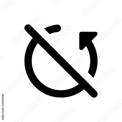 Black circular arrow with a line through it indicating a disabled or restricted functionality icon image
