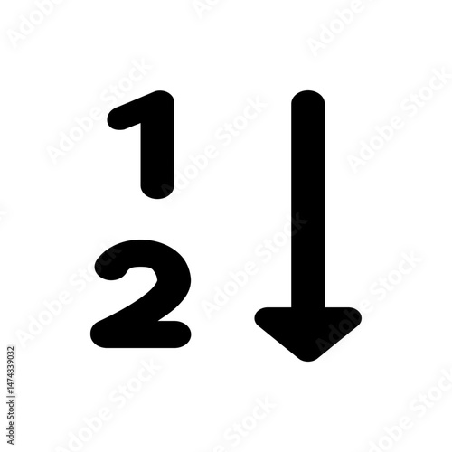 Illustration of the numbers one and two with a downward pointing arrow on a white background image view