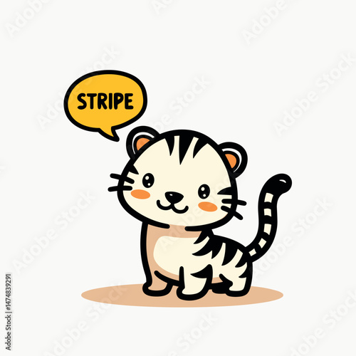 Cute cartoon tiger character named Stripe with a speech bubble  