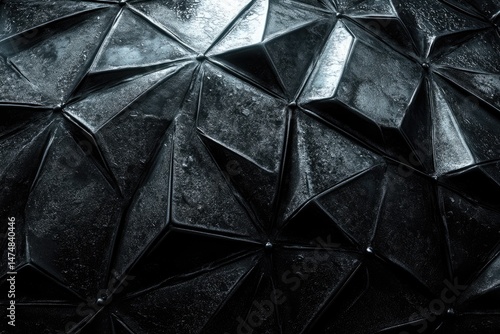 Wallpaper Mural Dark, metallic, geometric surface with intricate, triangular panels.  Water droplets or reflections accentuate the texture Torontodigital.ca