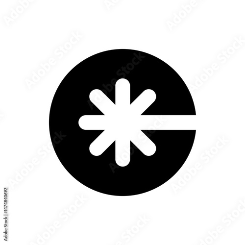 A black circle containing a white asterisk with a line extending to the right edge of the circle