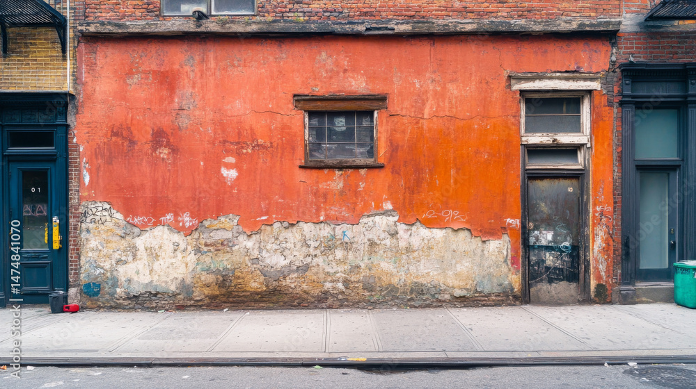 Naklejka premium Worn-out street wall showing signs of aging and erosion