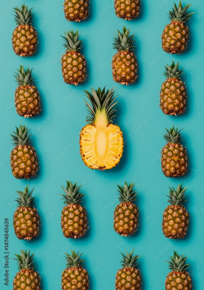 Ripe Pineapple Pattern on Teal Background Ripe Pineapple Pattern on Teal Background