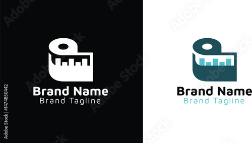 Measuring Tape Logo Design: Modern and minimalist logo design featuring a stylized measuring tape, suitable for various businesses related to measurement, tailoring, or design.  