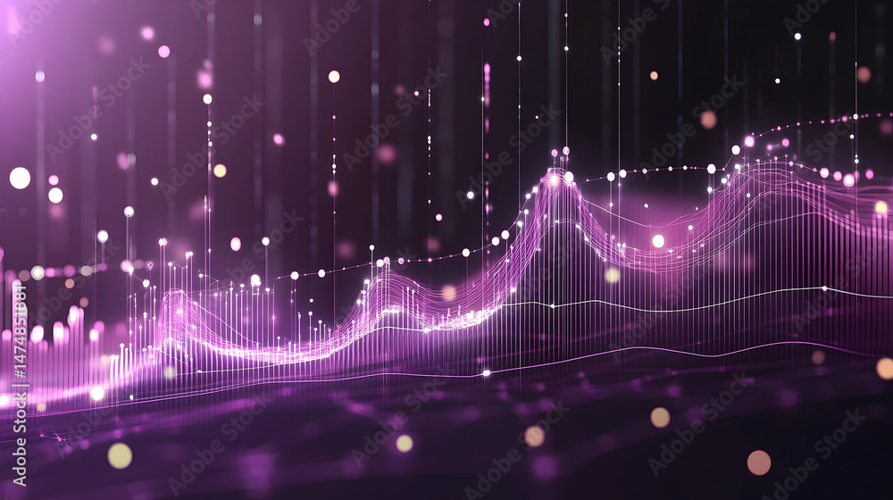 Naklejka premium Abstract data visualization pink purple glowing graph chart