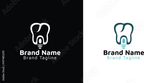 Dental Clinic Logo: A modern and minimalist logo design for a dental clinic, featuring a stylized tooth combined with a light bulb, symbolizing innovative dental care.