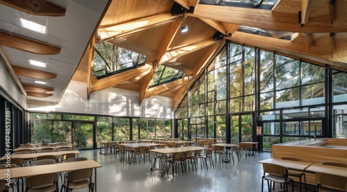 Wallpaper Mural Spacious, modern, light-filled dining hall with natural elements Torontodigital.ca