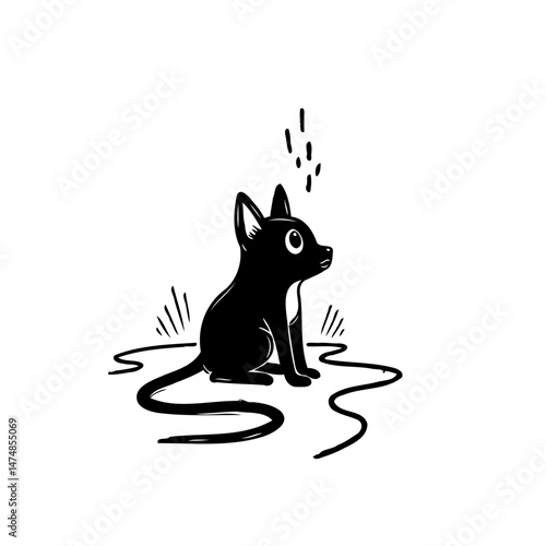 Minimalistic feline illustration embodying simplicity and enigmatic charm in monochromatic style