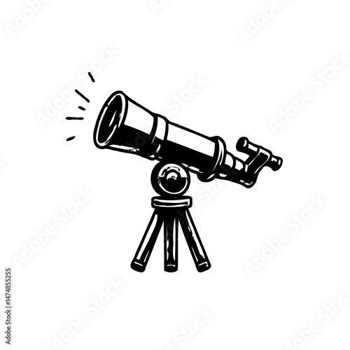 Vintage telescope illustration pointing upwards offering celestial exploration allure