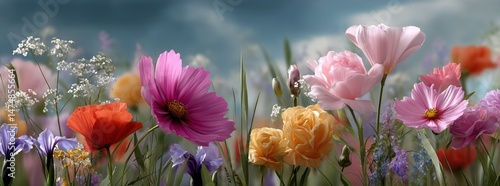 Vibrant Wildflower Meadow Blooming Under a Clear Blue Sky