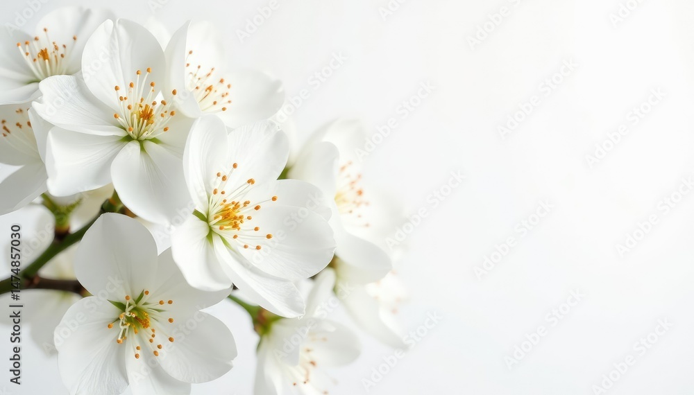Delicate white blossoms against pure white backdrop, wildflower, vibrant, soft Delicate white blossoms against pure white backdrop, wildflower, vibrant, soft