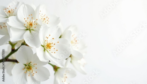Delicate white blossoms against pure white backdrop, wildflower, vibrant, soft