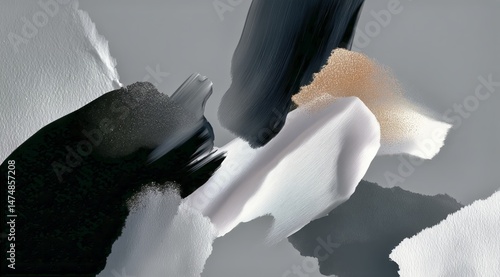 Abstract Painting With Bold Strokes and Mixed Textures Showcasing Black, Whit...
