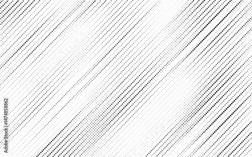 Diagonal, oblique, slanting dots lines, stripes geometric vector pattern. Abstract grunge halftone texture and background. Vector illustration.	