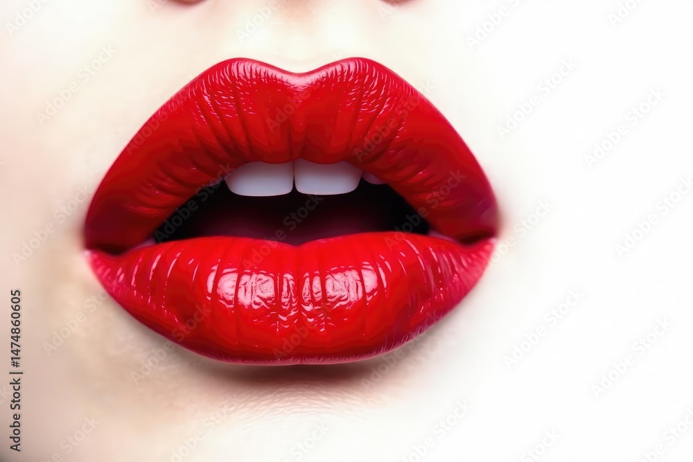 Highly saturated red lips isolated on a bright white background, pure, photography, background Highly saturated red lips isolated on a bright white background, pure, photography, background