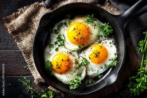 fried eggs in a pan
