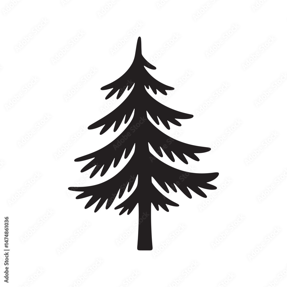 Obraz premium Simple Black Silhouette of a Pine Tree Nature Illustration