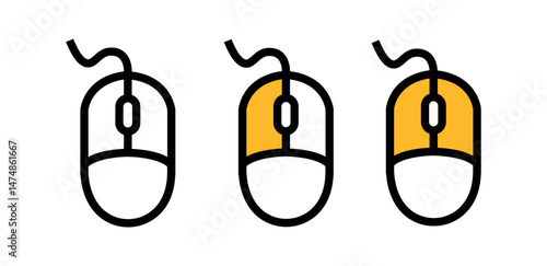 computer mouse icon set. mouse button click symbol set.. scroll function indicator sign. right click mouse wheel scroll button png and vector illustration on transparent background.