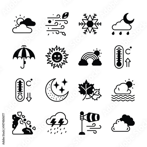 Weather related icons are a great resource for illustrating various weather conditions.