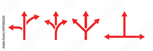 Three way direction arrow icon. Traffic directions arrow icon set.