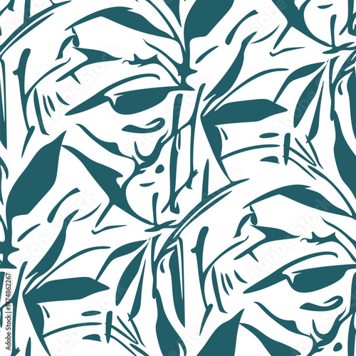 Monochrome  seamless pattern with flowers.  Vector illustration