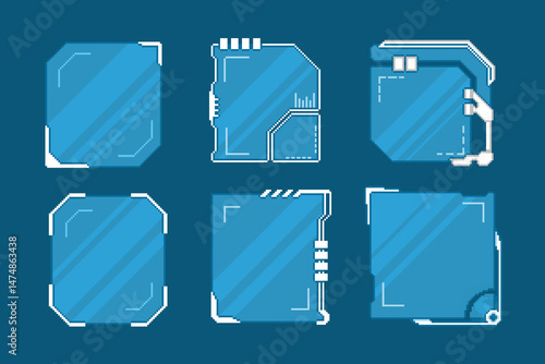 Sleek pixel-art UI frame for game menus, inventory panels, or dialog boxes