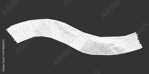 Curved ribbon cutout with jagged torn edges. Crumpled paper texture and gritty halftone effect, designed for collage and scrapbook use.