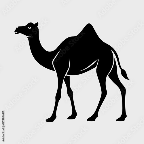 Camel Walking Silhouette in Desert Scene Vector Illustration