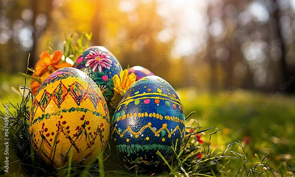 Colorful Easter Eggs in Grass Colorful Easter Eggs in Grass