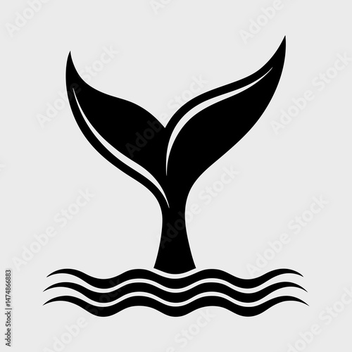 Minimal Silhouette of a Whale Tail Fin Vector Illustration