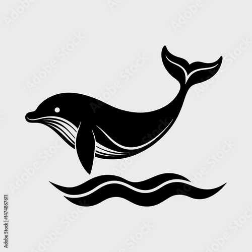 Simple Silhouette of a Whale Breaching Vector Illustration