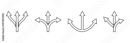 3 arrow way icon Outline vector symbol sign