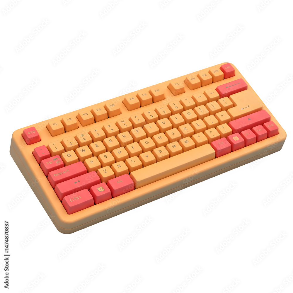 Pastel orange keyboard with pink accents. A modern and stylish design. 3d rendering isolated on white background. Cartoon plastic style Pastel orange keyboard with pink accents. A modern and stylish design. 3d rendering isolated on white background. Cartoon plastic style