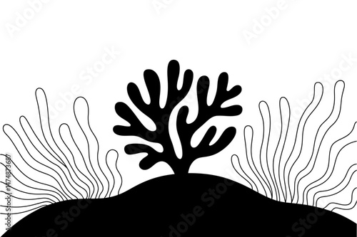 Coral reef silhouette underwater marine life art