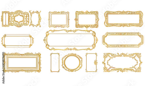 Collection of ornate golden vintage frames with intricate baroque designs decorative borders isolated on white background vector illustration set