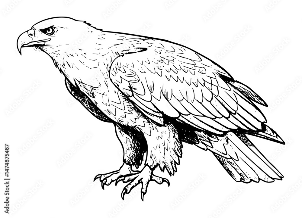 Fototapeta premium eagle bird standing hand drawn vector illustration