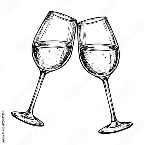 clinking wine glasses hand drawn vector sketch