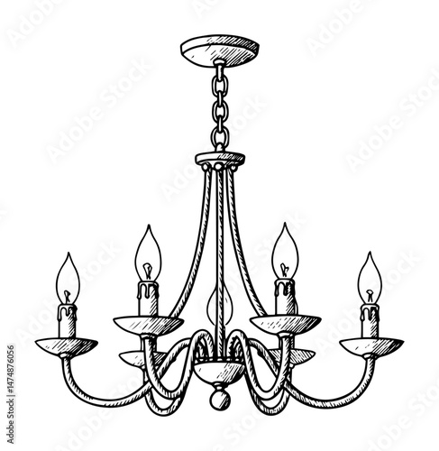 vintage chandelier hand drawn vector sketch